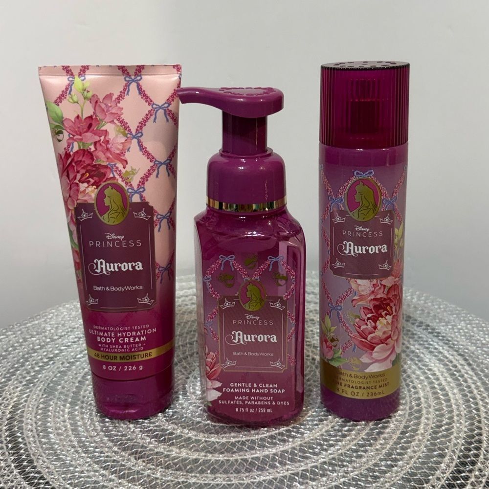 BBW Disney Princess Aurora Fragrance Mist, Body Cream and Foaming Hand Soap NWT